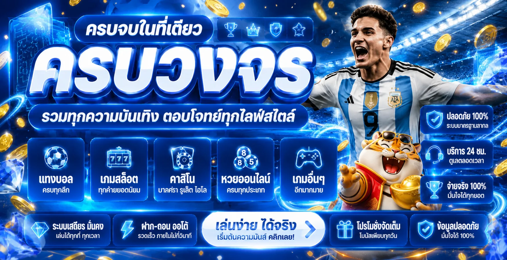 ภาพรวมความบันเทิงและเกมบน MACAU VVIP โทนน้ำเงินทอง